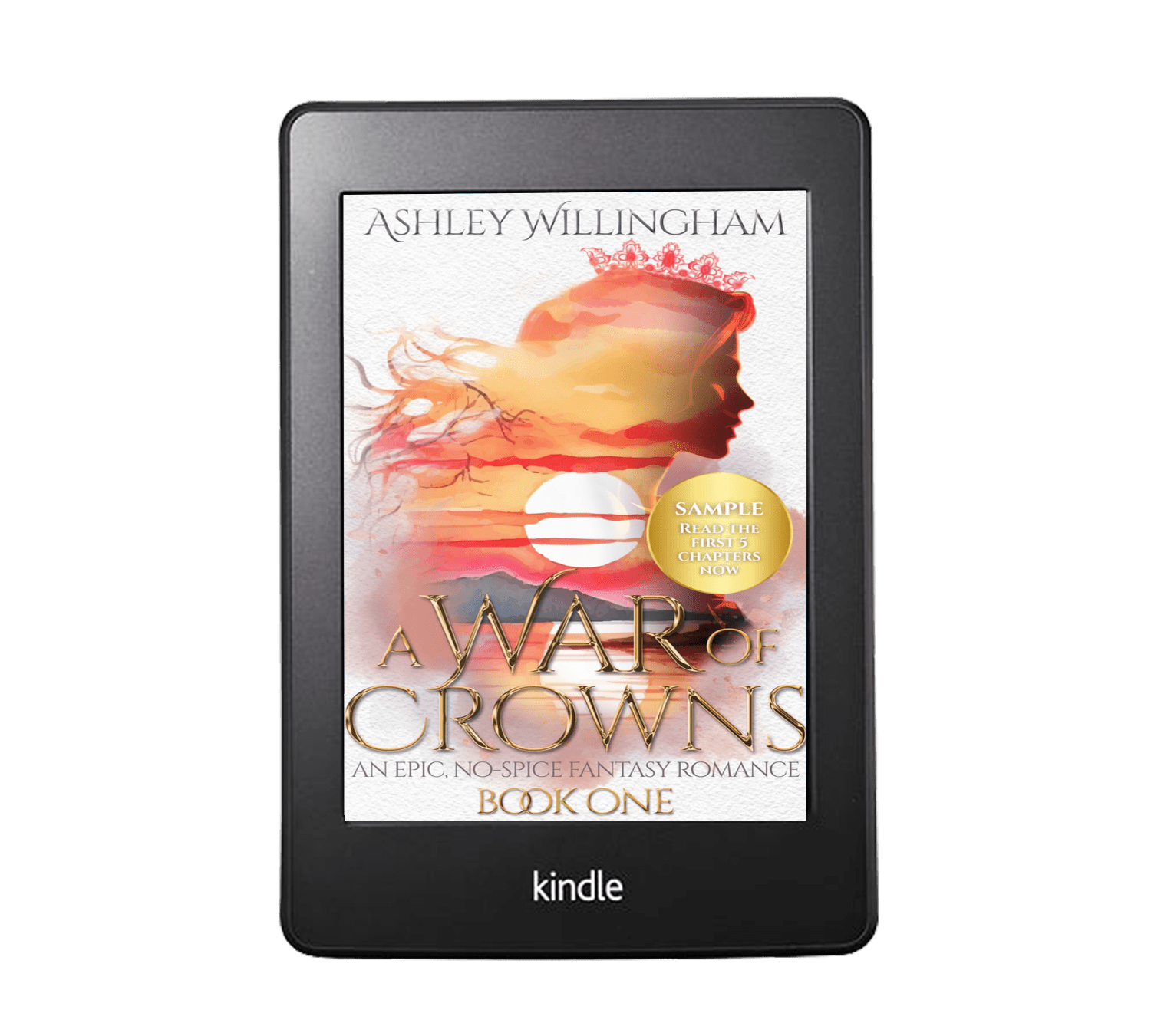 A War of Crowns by Ashley Willingham Sample A kindle showing an ebook cover for A War of Crowns by Ashley Willingham sample