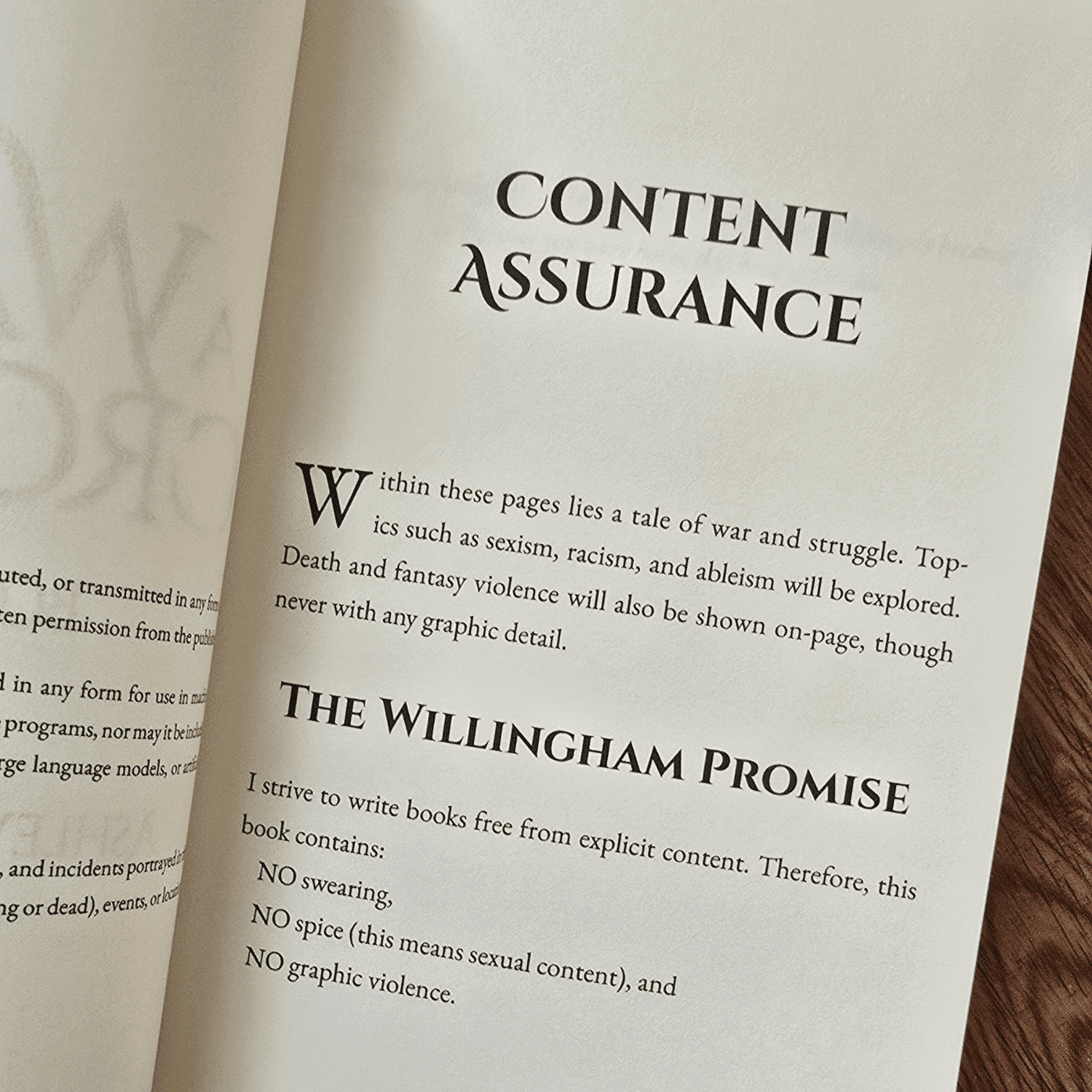 Content Assurance A picture of an open book showing content warnings